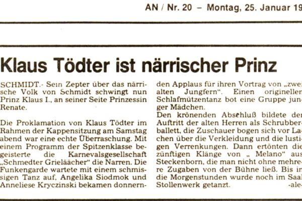 1988 Jan. 25. AN Klaus Tödter ist Prinz