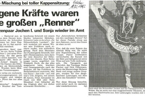 1992 Feb. 19. Brücke eigene Kräfte waren d. großen Renner