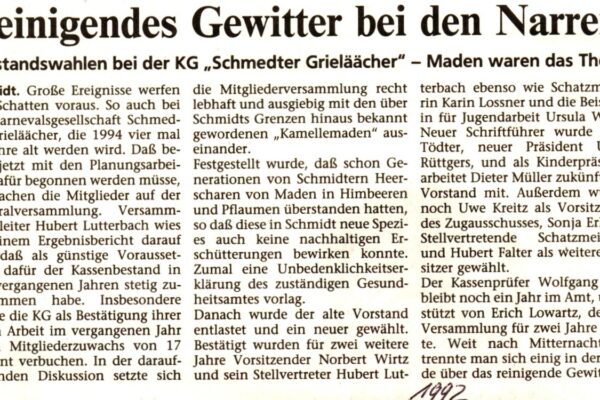 1992 Vorstandswahlen bei d. Karnevals - Gesellschaft