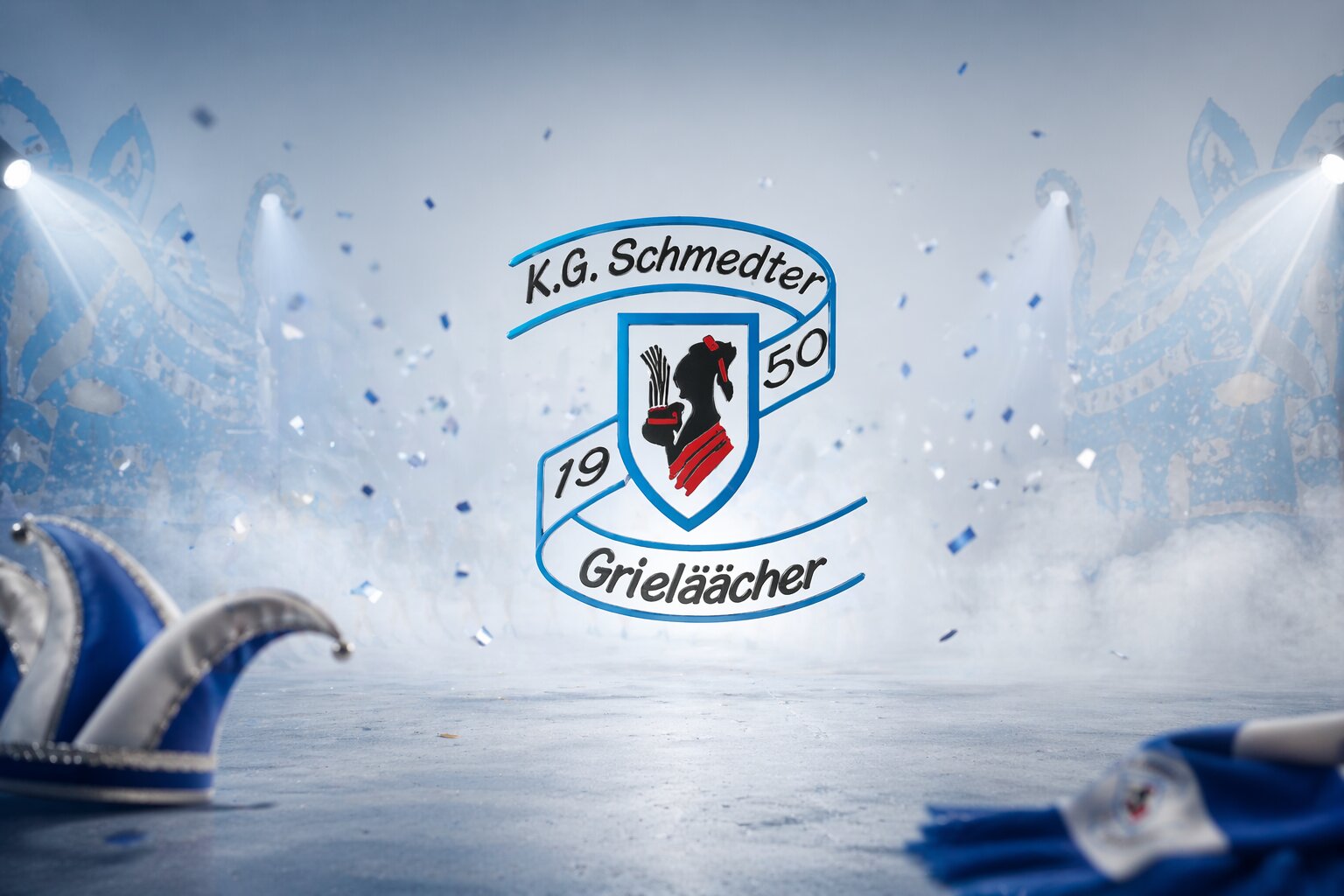Neutrales Eventbild mit Logo der Karnevalsgesellschaft und festlicher Atmosphäre